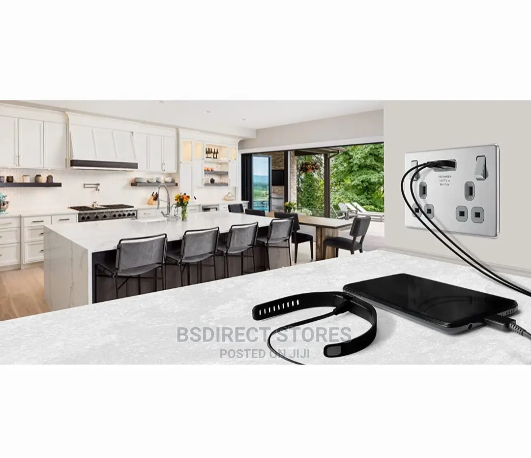 BG Brushed Steel USB Double Socket 2gang Screwless Flatplate