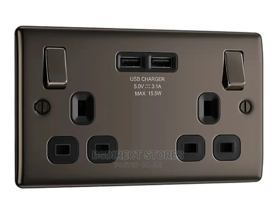 BG Metal Black Nickel 13A 2 Gang Switched Socket + USB 3.1A