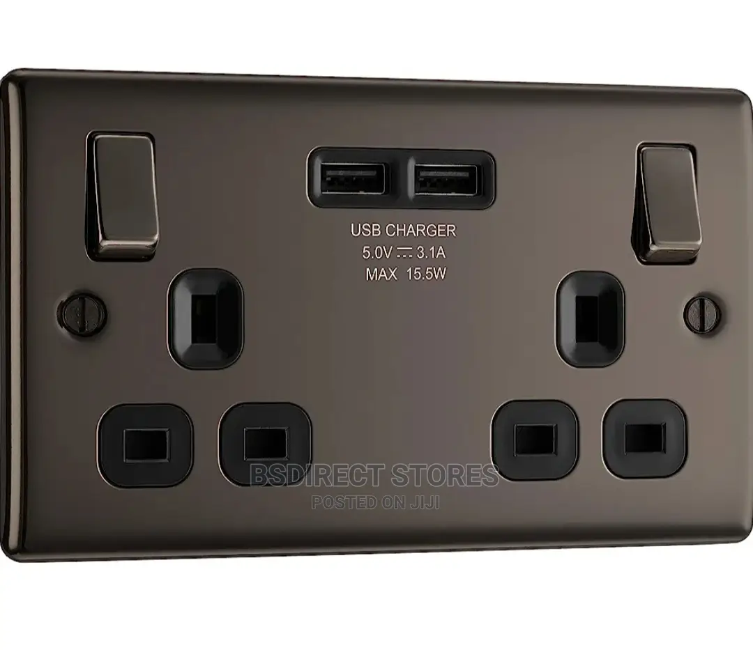BG Metal Black Nickel 13A 2 Gang Switched Socket + USB 3.1A