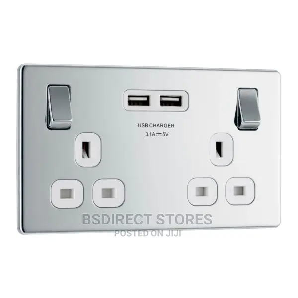 BG Polished Chrome USB Double Socket Screwless Flatplate