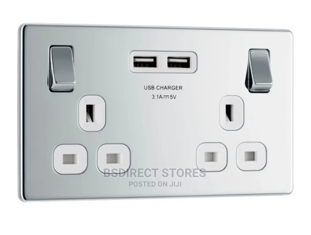 BG Polished Chrome USB Double Socket Screwless Flatplate