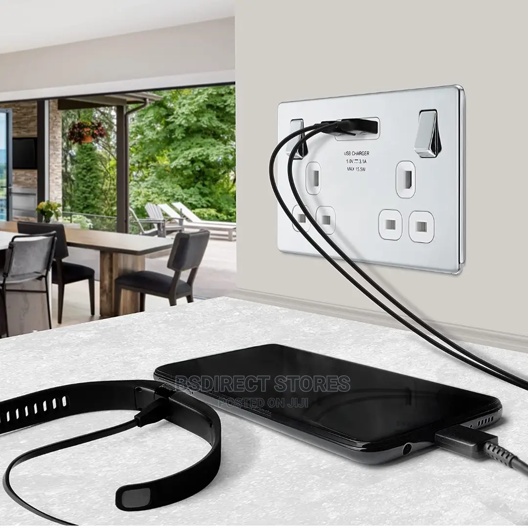 BG Polished Chrome USB Double Socket Screwless Flatplate