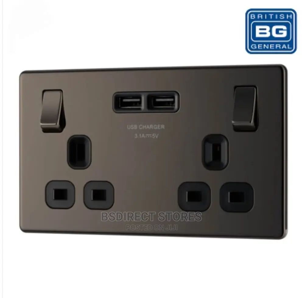 BG Black Nickel USB Double Socket 2 Gang Screwless Flatplate