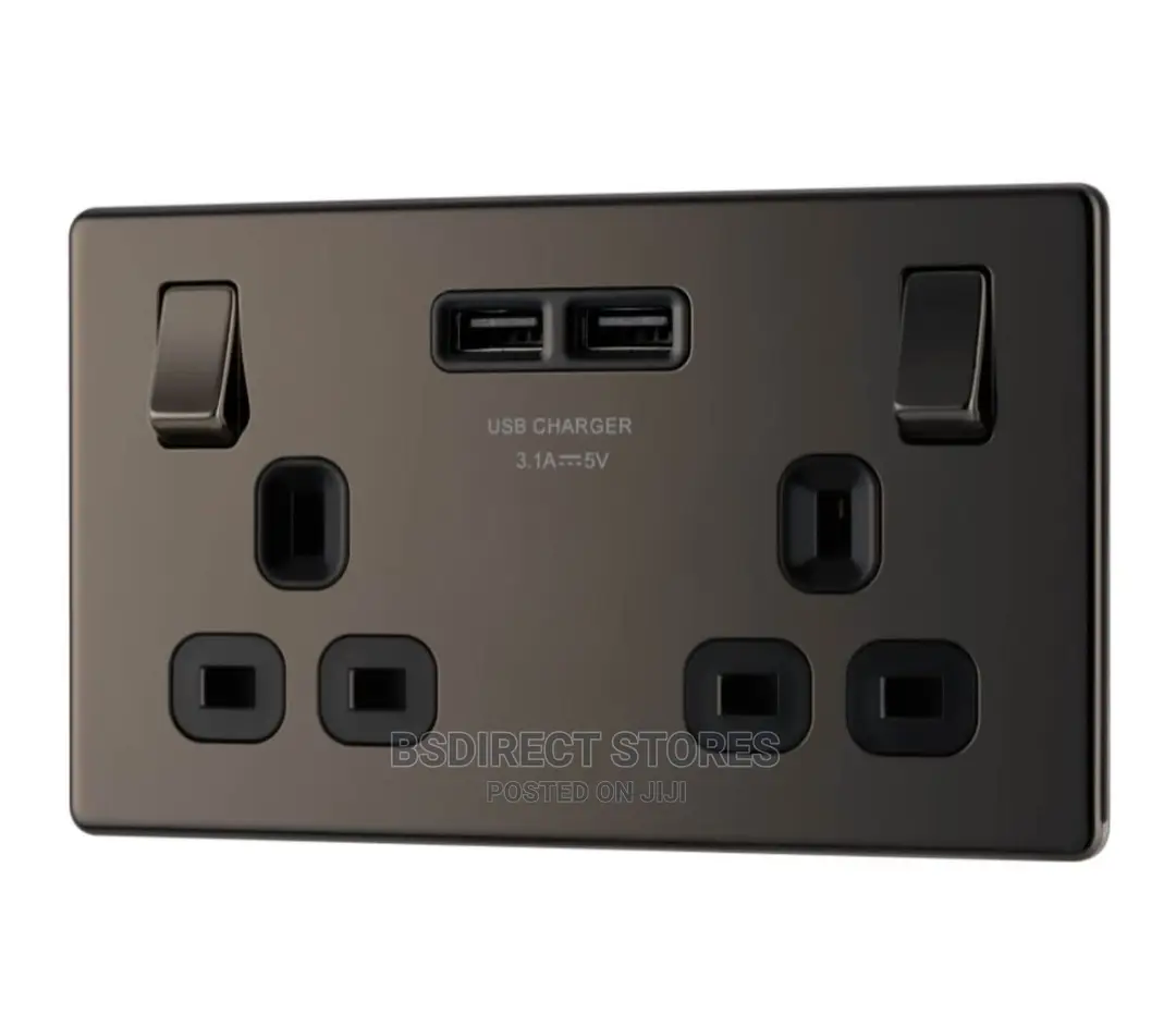BG Black Nickel USB Double Socket 2 Gang Screwless Flatplate