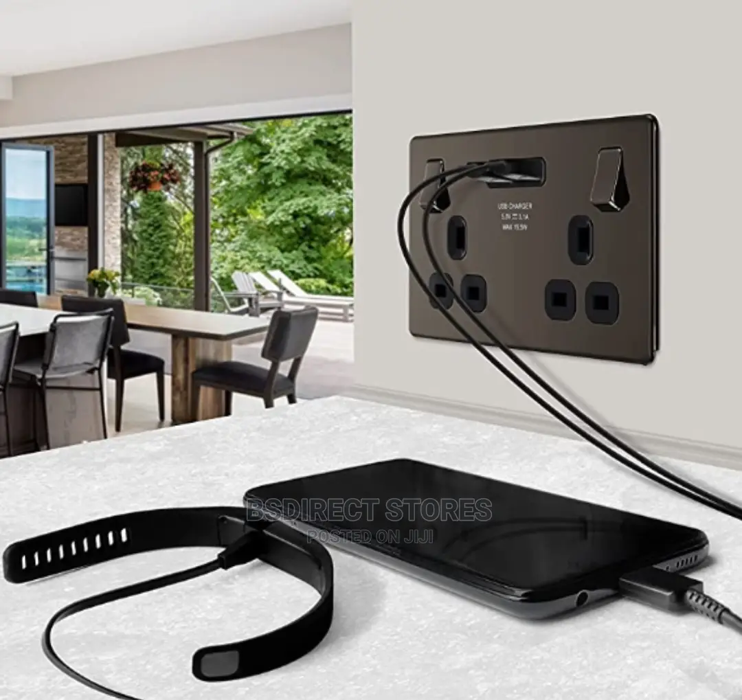 BG Black Nickel USB Double Socket 2 Gang Screwless Flatplate