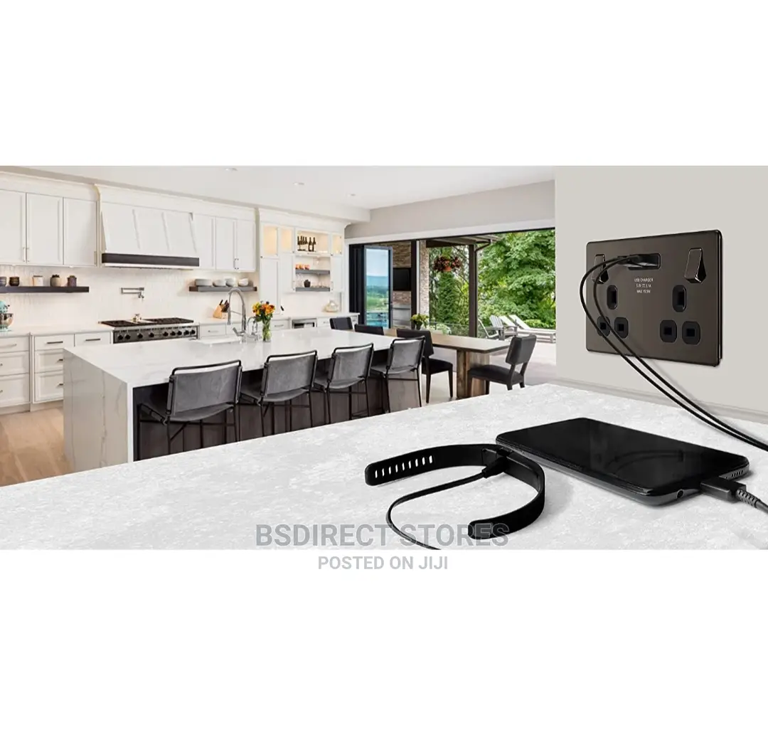 BG Black Nickel USB Double Socket 2 Gang Screwless Flatplate