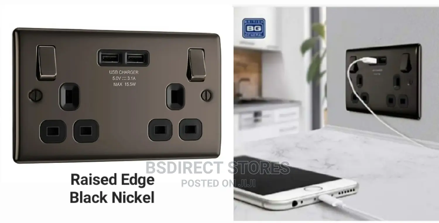 BG Metal Black Nickel 13A 2 Gang Switched Socket + USB 3.1A