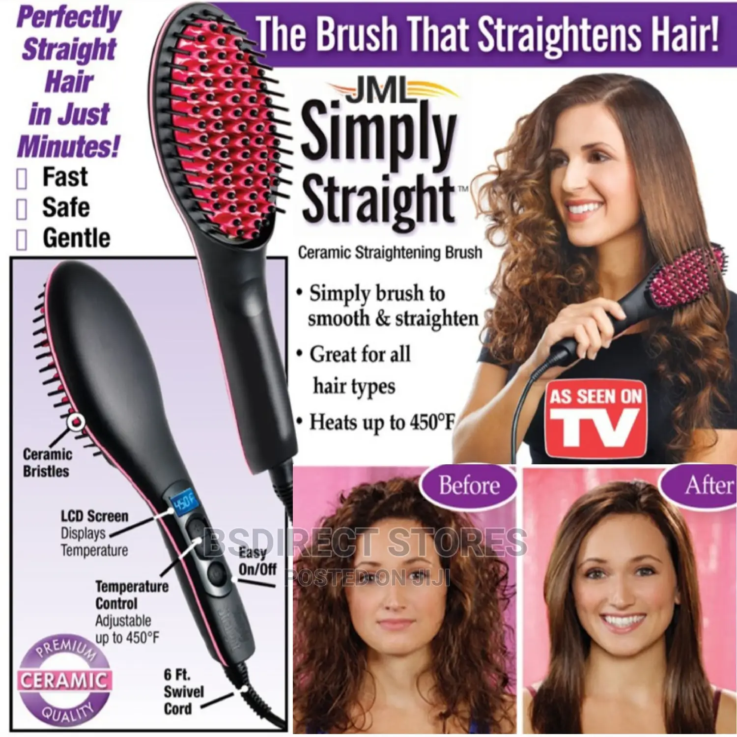JML Simply Straight Ceramic Heat Hair Straightening Brush