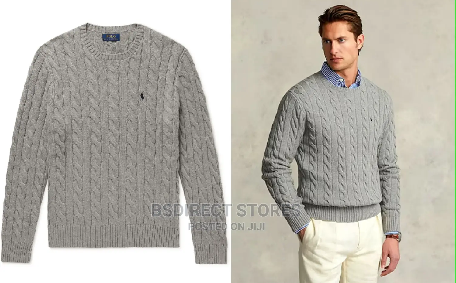 Polo Ralph Lauren Grey Men's Cable Knit Long Sleeve Sweater
