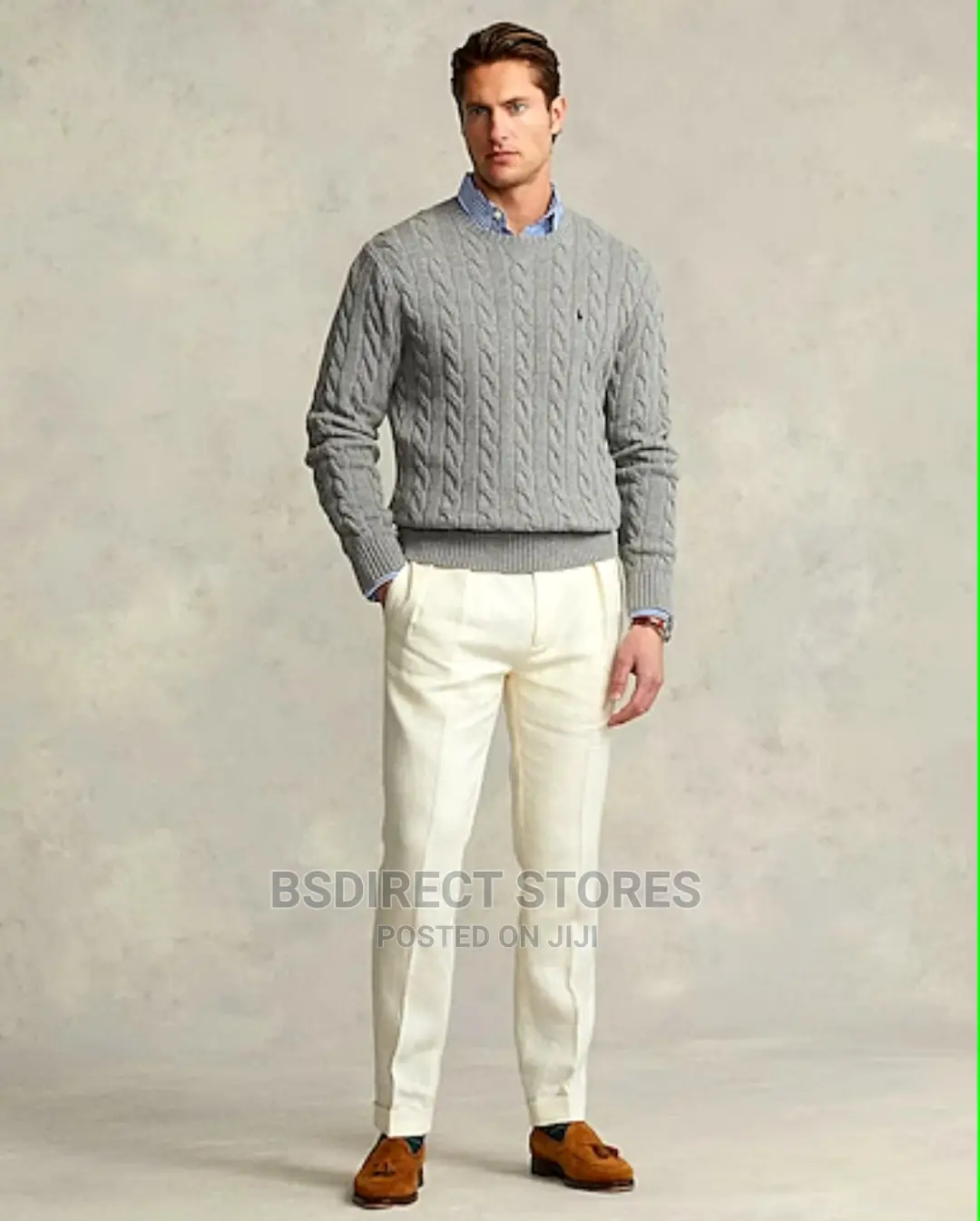 Polo Ralph Lauren Grey Men's Cable Knit Long Sleeve Sweater