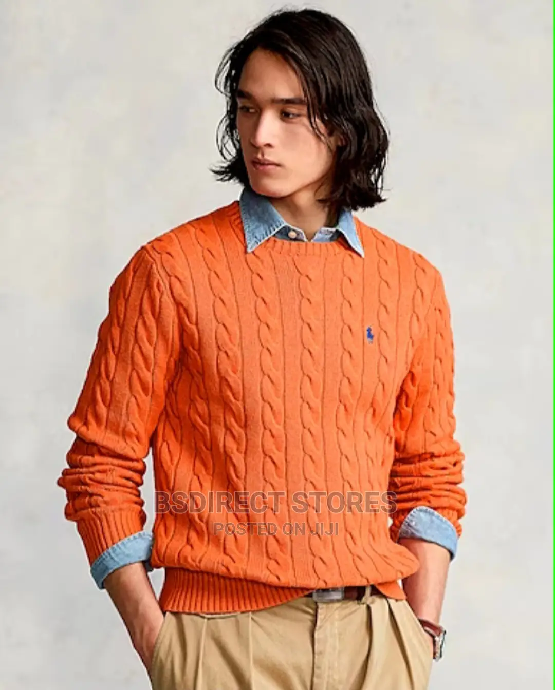 Polo Ralph Lauren Orange Mens Cable Knit Long Sleeve Sweater
