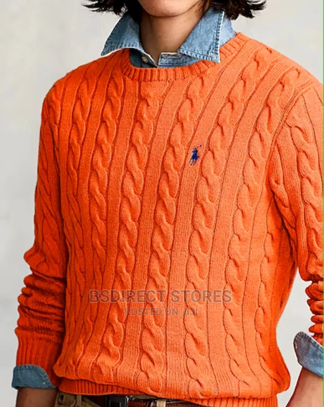 Polo Ralph Lauren Orange Mens Cable Knit Long Sleeve Sweater