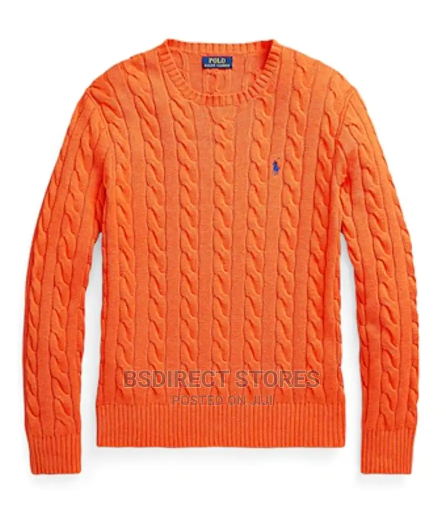 Polo Ralph Lauren Orange Mens Cable Knit Long Sleeve Sweater