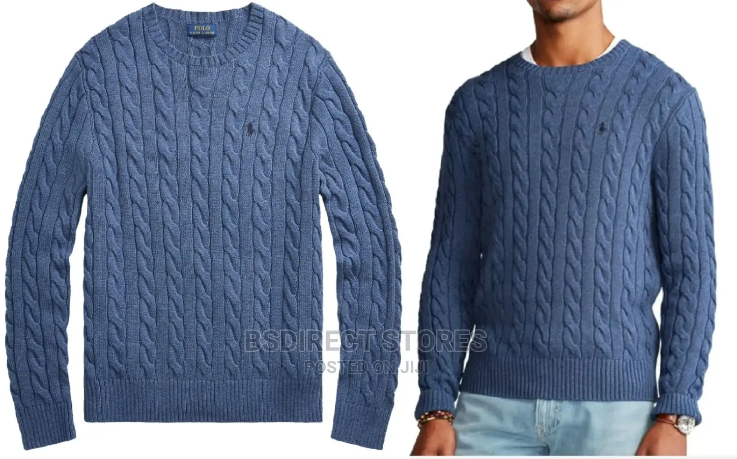 Polo Ralph Lauren BLUE Men's Cable Knit Long Sleeve Sweater