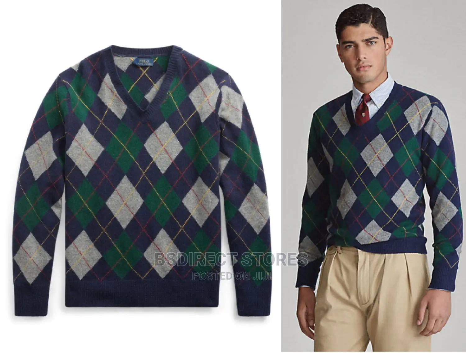 Polo Ralph Lauren Aviator Navy Argyle Wool- Cashmere Sweater