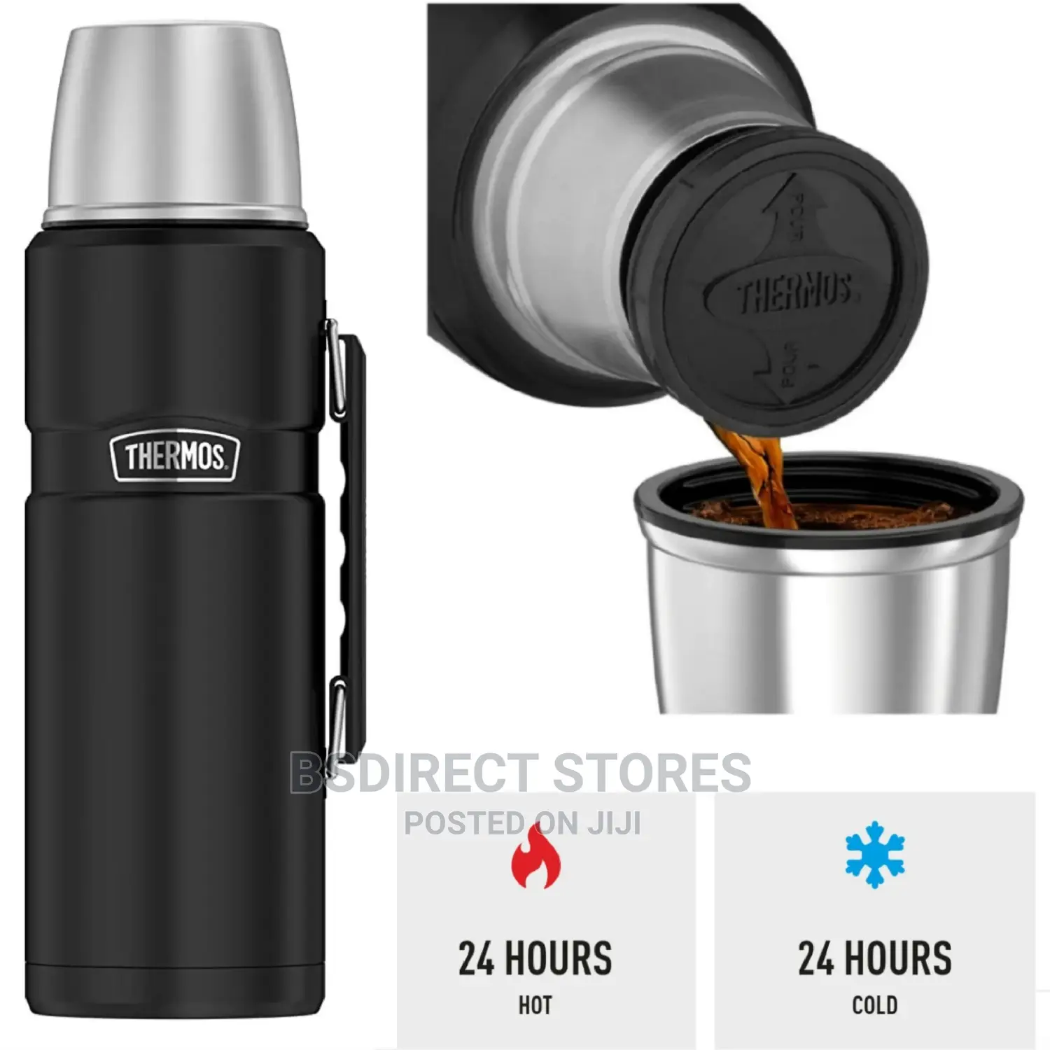 Genuine BLACK Thermos 1.2L King Stainless Steel Flask Vacuum