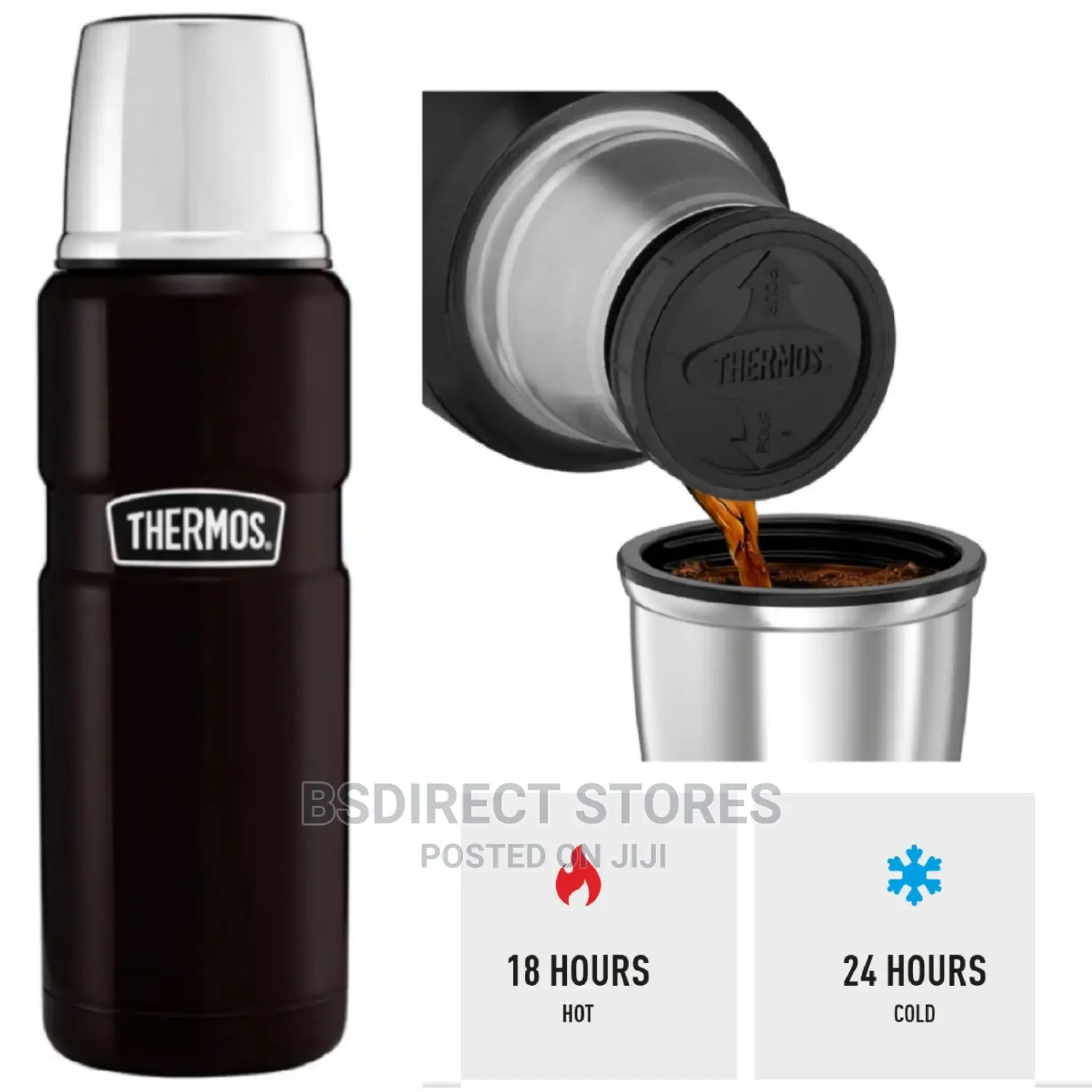 Thermos MATT BLACK Stainless Steel King Drink Flask, 470ml