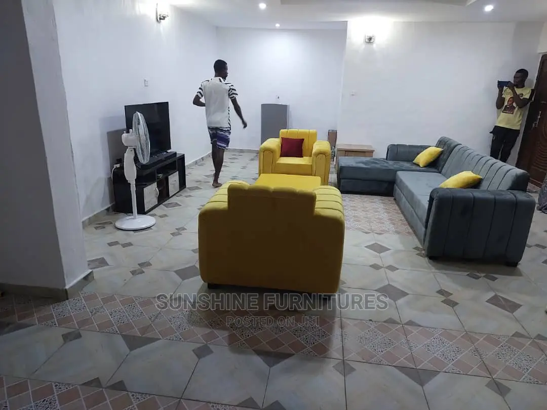 L Shaped Tufted Sofa With Single Chairs