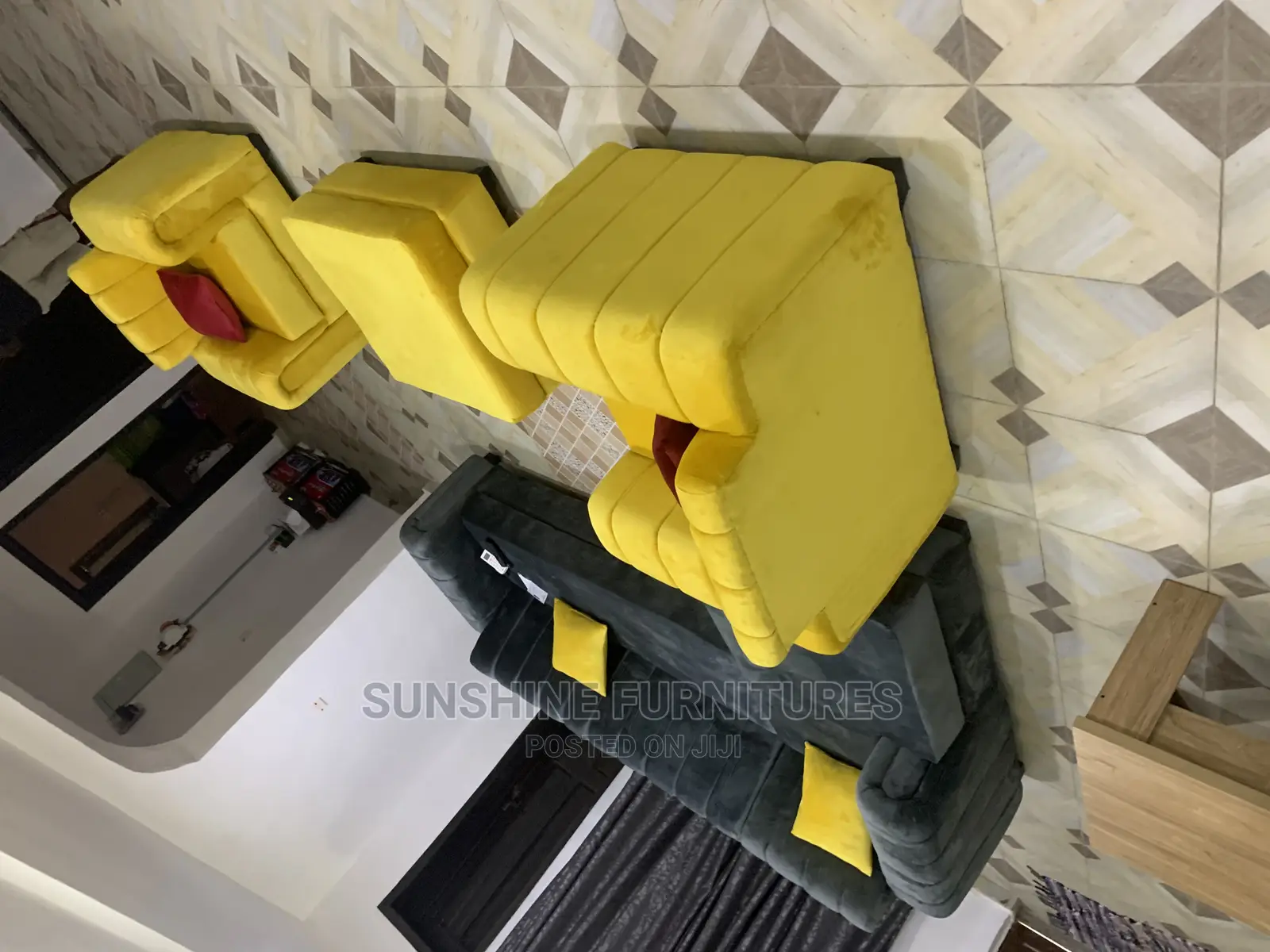 L Shaped Tufted Sofa With Single Chairs