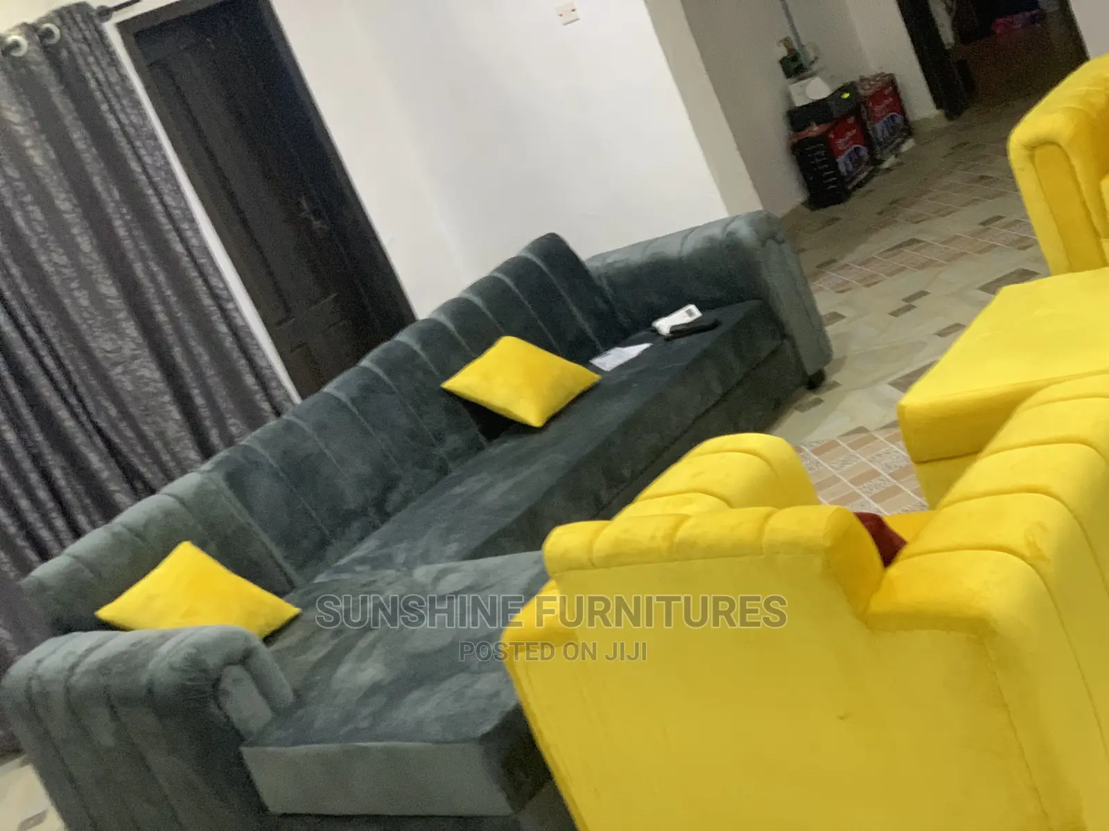 L Shaped Tufted Sofa With Single Chairs