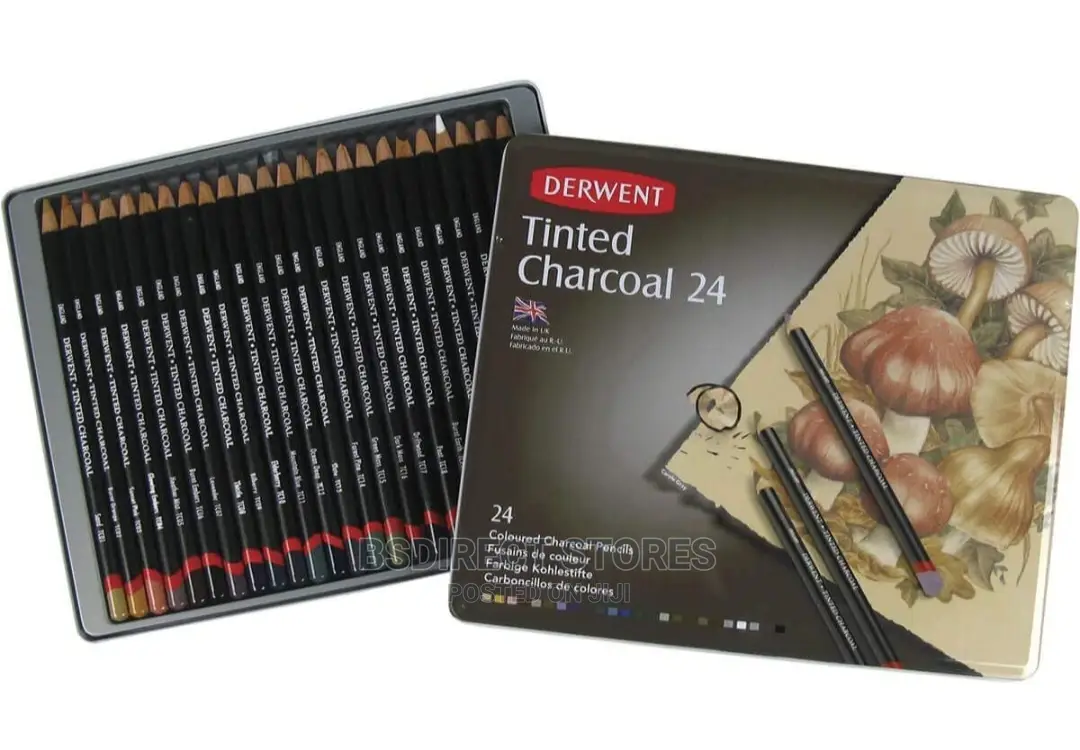 Derwent Tinted Charcoal Drawing Writing Artists Pencils 24