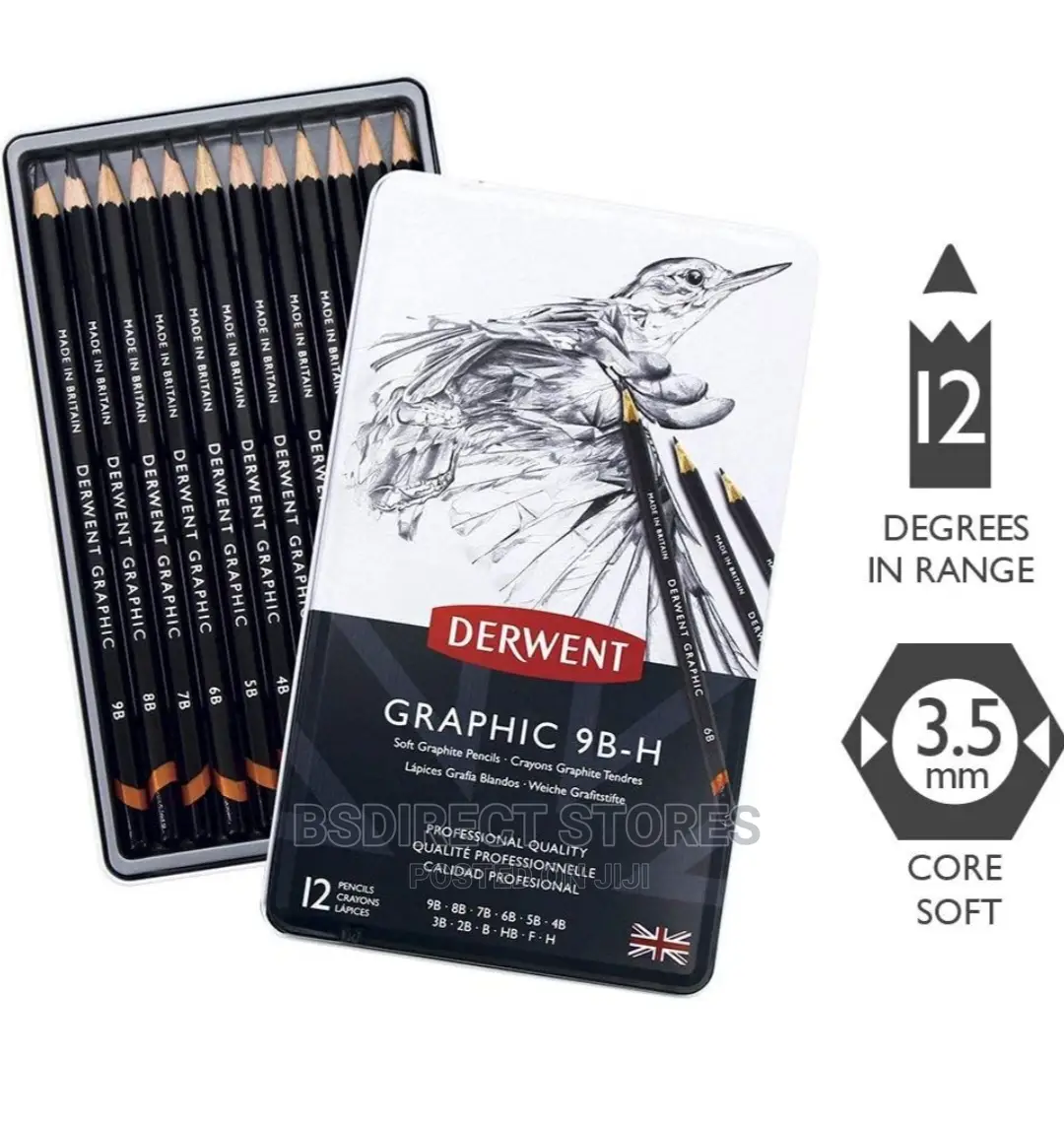 Derwent Professional 9B to H Graphic Soft Drawing Pencils 12