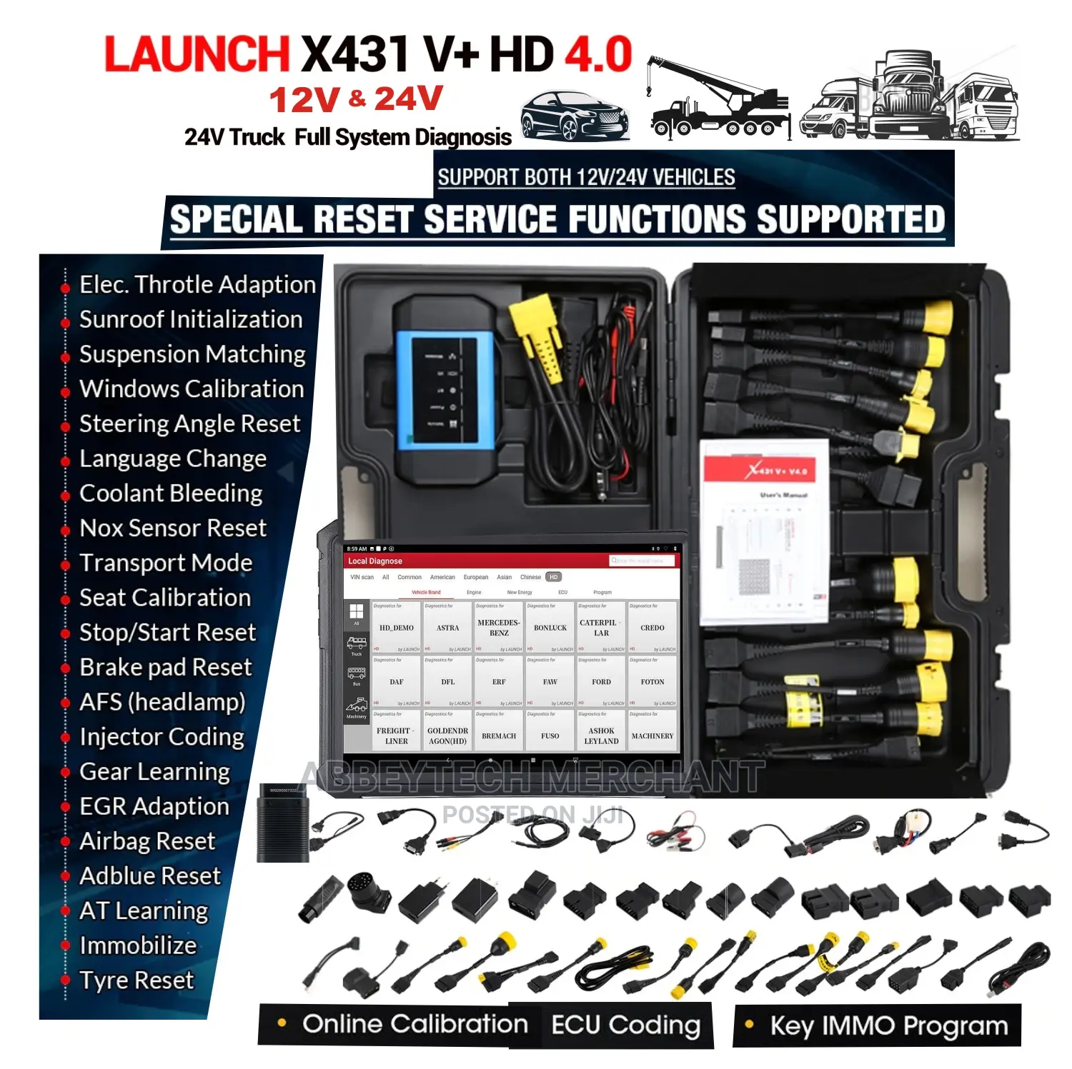Launch X431 V+ Hdiii for 12V and 24V Trucks Cars Scanner