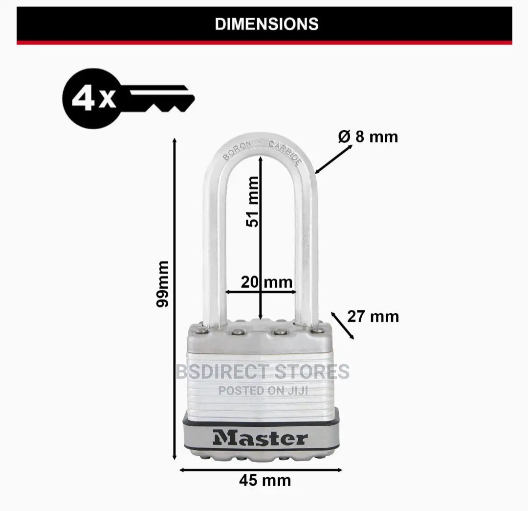 Master Lock Excell Laminated Steel 50mm Padlock-51mm Shackle