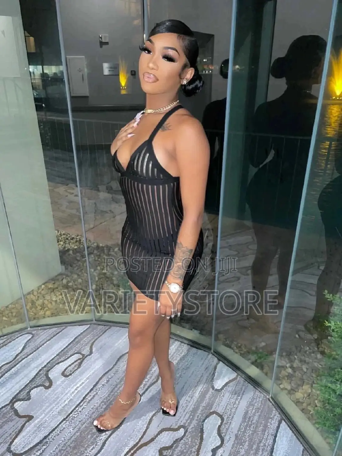 Black Sexy See Through Mesh v-Neck Bodycon Party Mini Dress