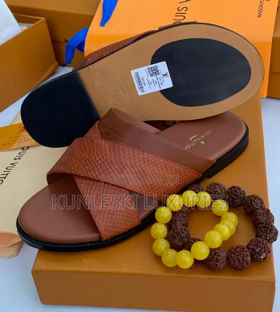 Original Louis Vuitton Men Leather Slippers in Three Colors