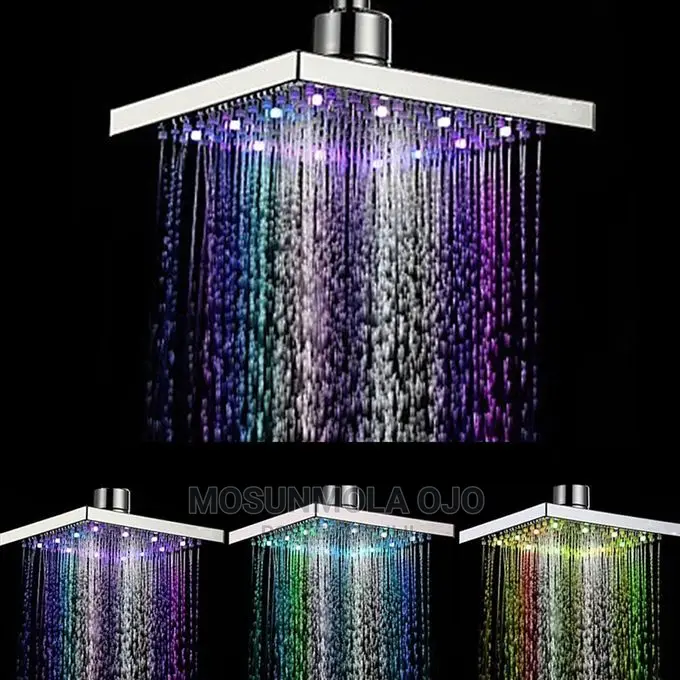 7 Colors LED Auto Changing Shower Square Head Light Bathroom