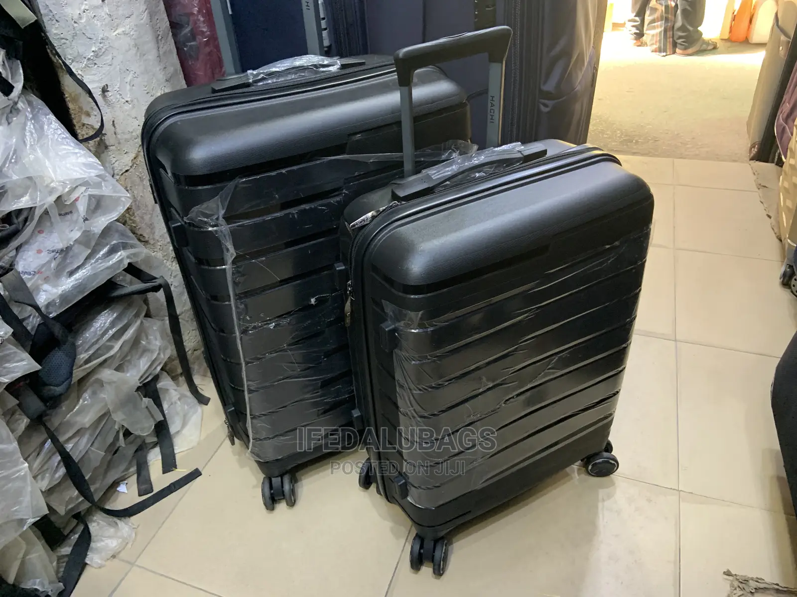 Set of 2 Black Quality Imported Plastic Traveling Luggage