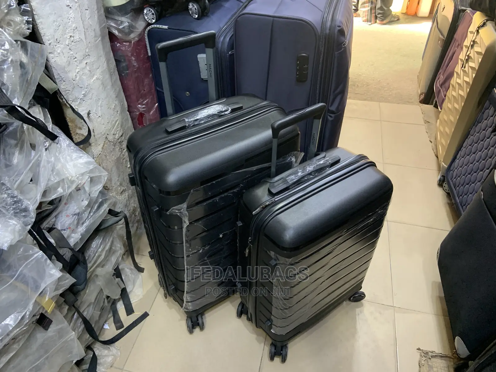 Set of 2 Black Quality Imported Plastic Traveling Luggage