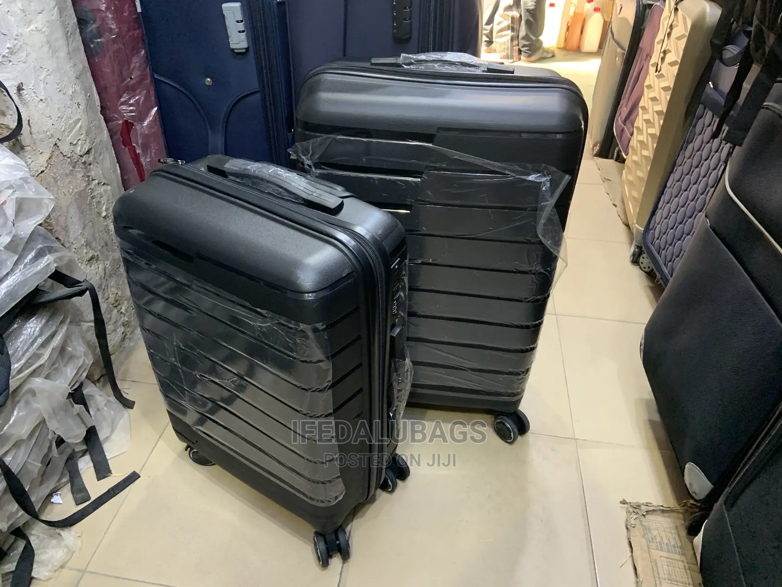 Set of 2 Black Quality Imported Plastic Traveling Luggage