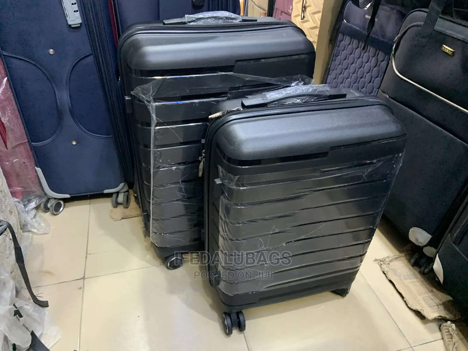 Set of 2 Black Quality Imported Plastic Traveling Luggage