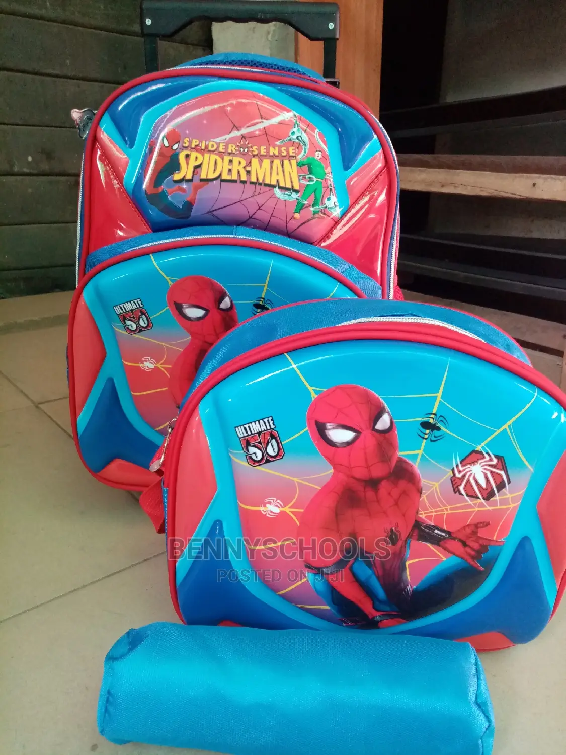 Set of 3 Blue Red Spiderman Kids Children Trolley School Bag