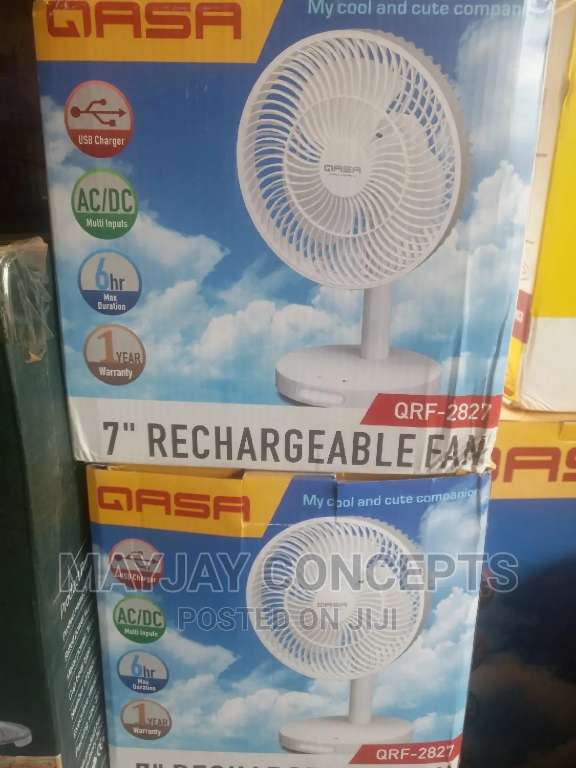 7" QASA Table Rechargeable Fan-Type-C and Lithium Type