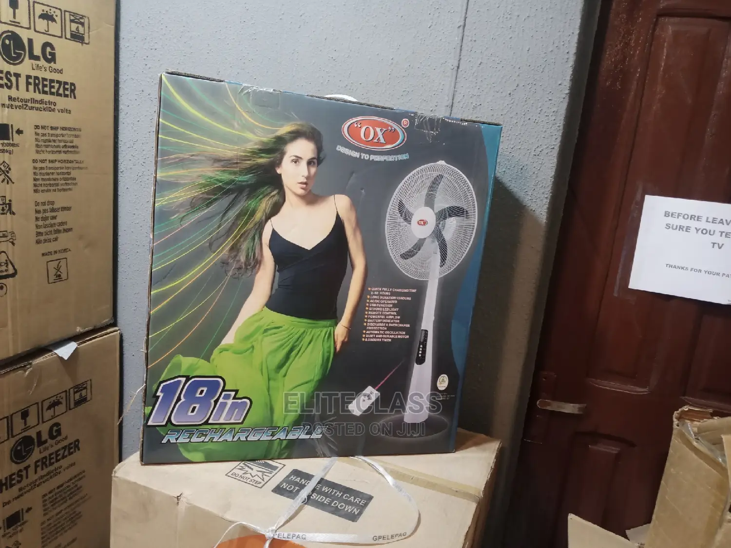Ox 18" Rechargeable Standing Fan With 0.5hours Timer