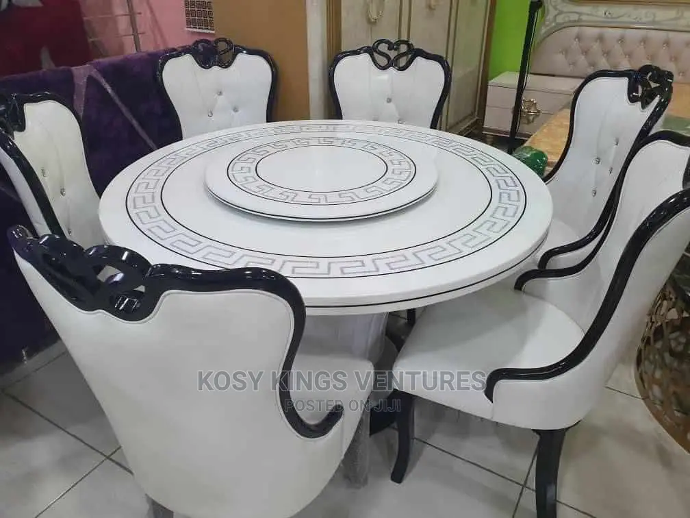 Luxurious Round Versace Marble Dinning Set With Six Seater