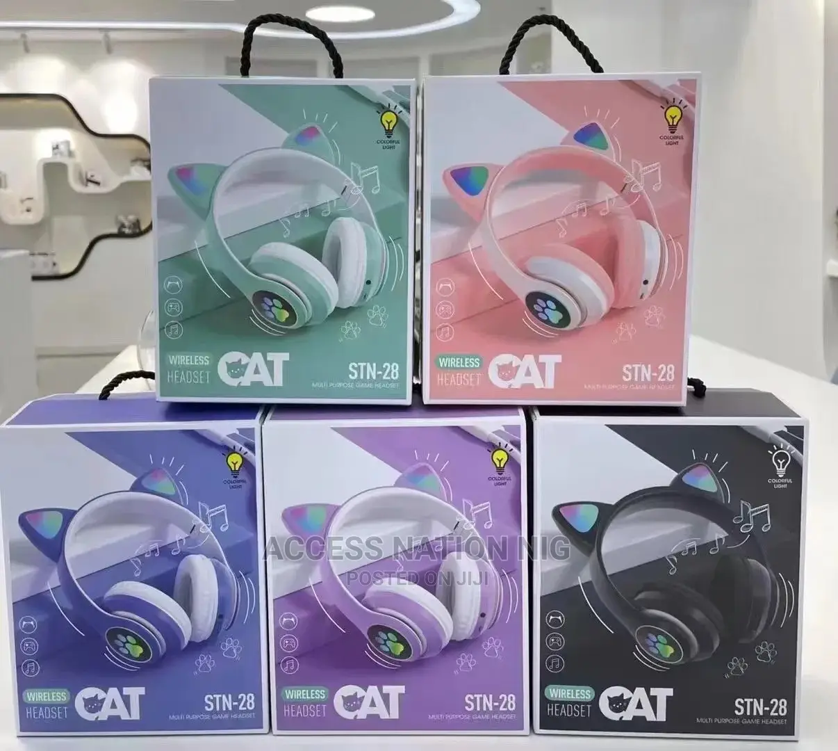 STN28 Foldable LED Gaming Headset Wirecat Ear Gift Over Head