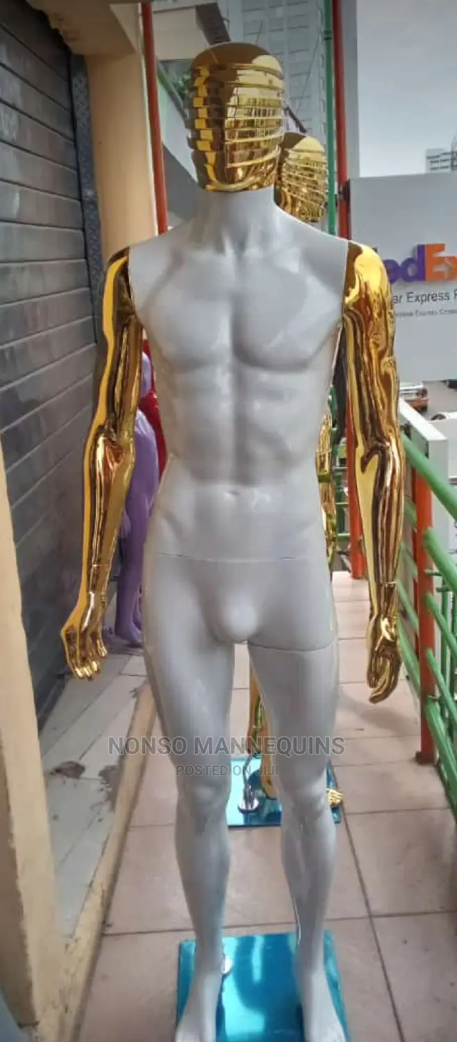 Gold and White Line Face Male Display Mannequin.