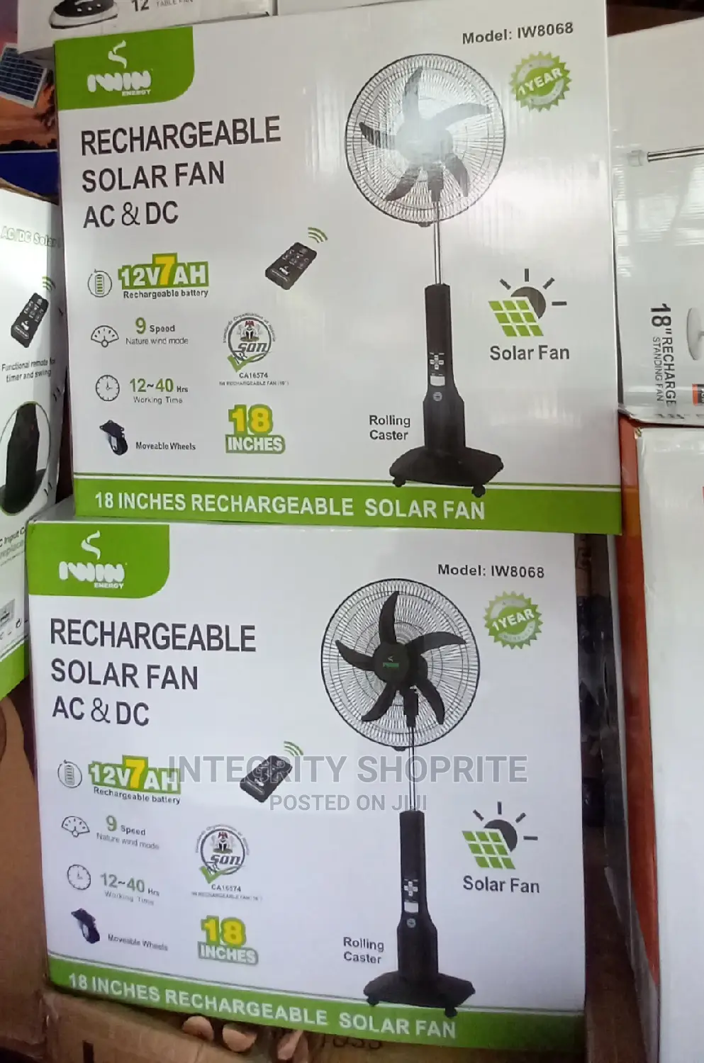 IWIN ENERGY 18 Inches Rechargeable Solar AC DC Standing Fan