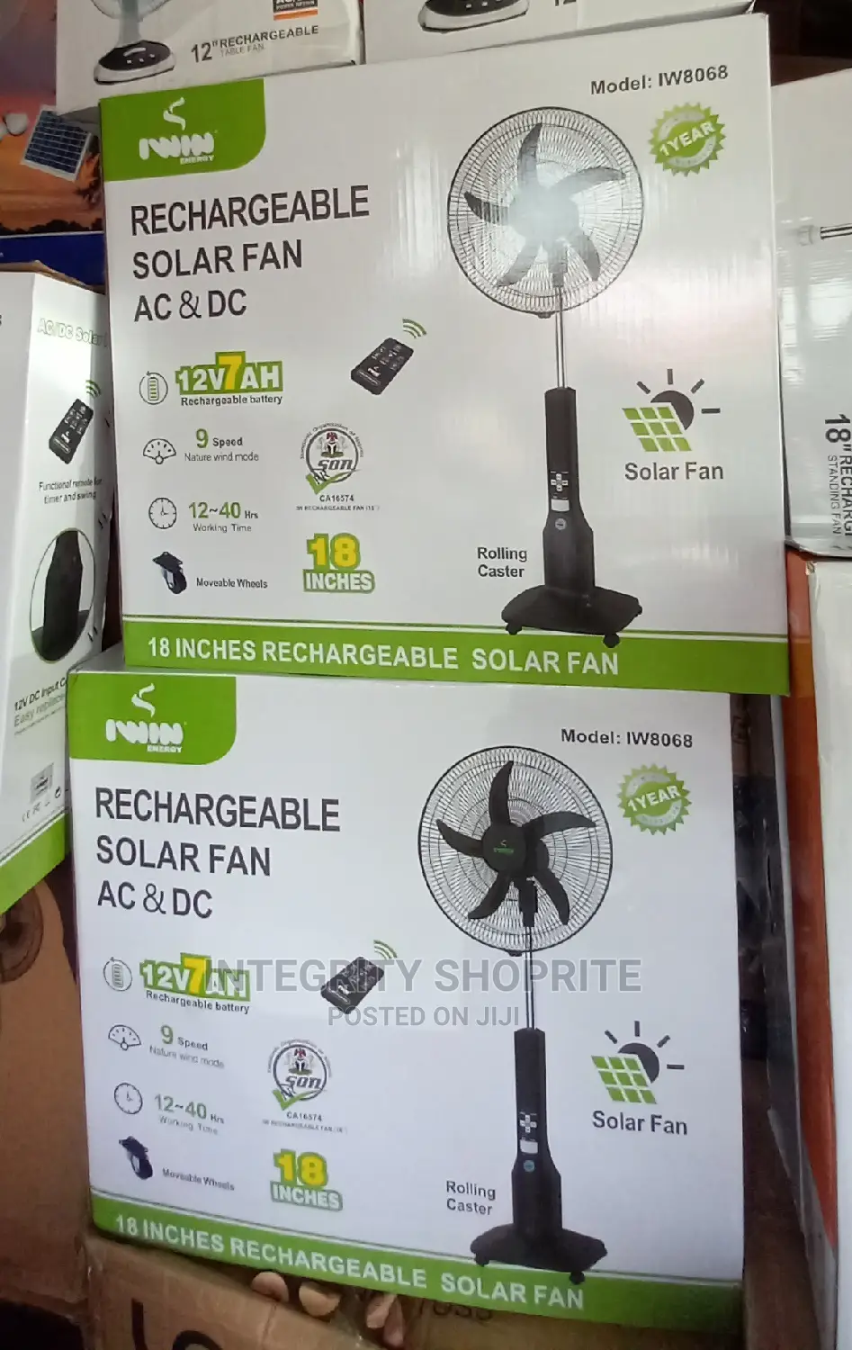 IWIN ENERGY 18 Inches Rechargeable Solar AC DC Standing Fan
