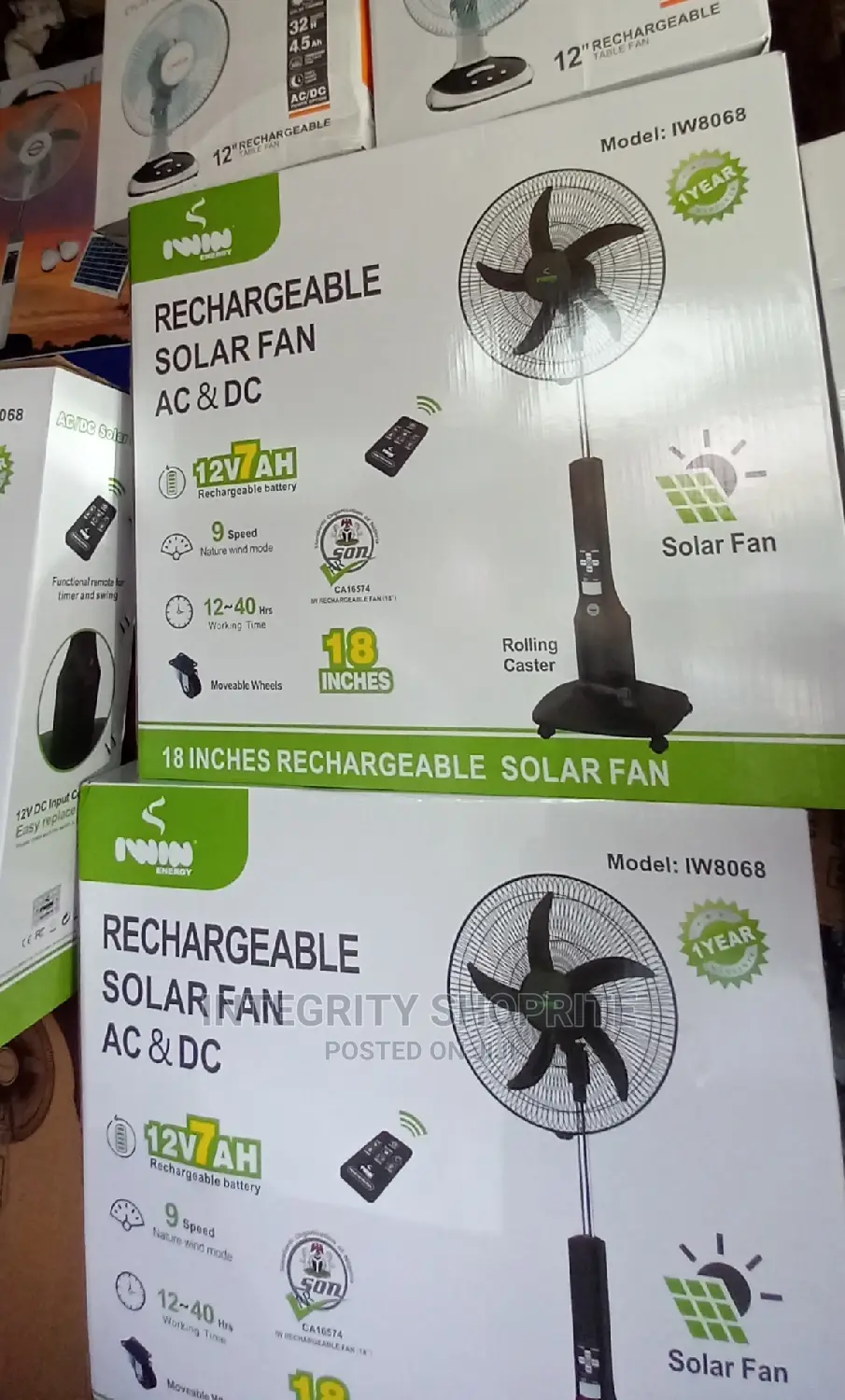 IWIN ENERGY 18 Inches Rechargeable Solar AC DC Standing Fan