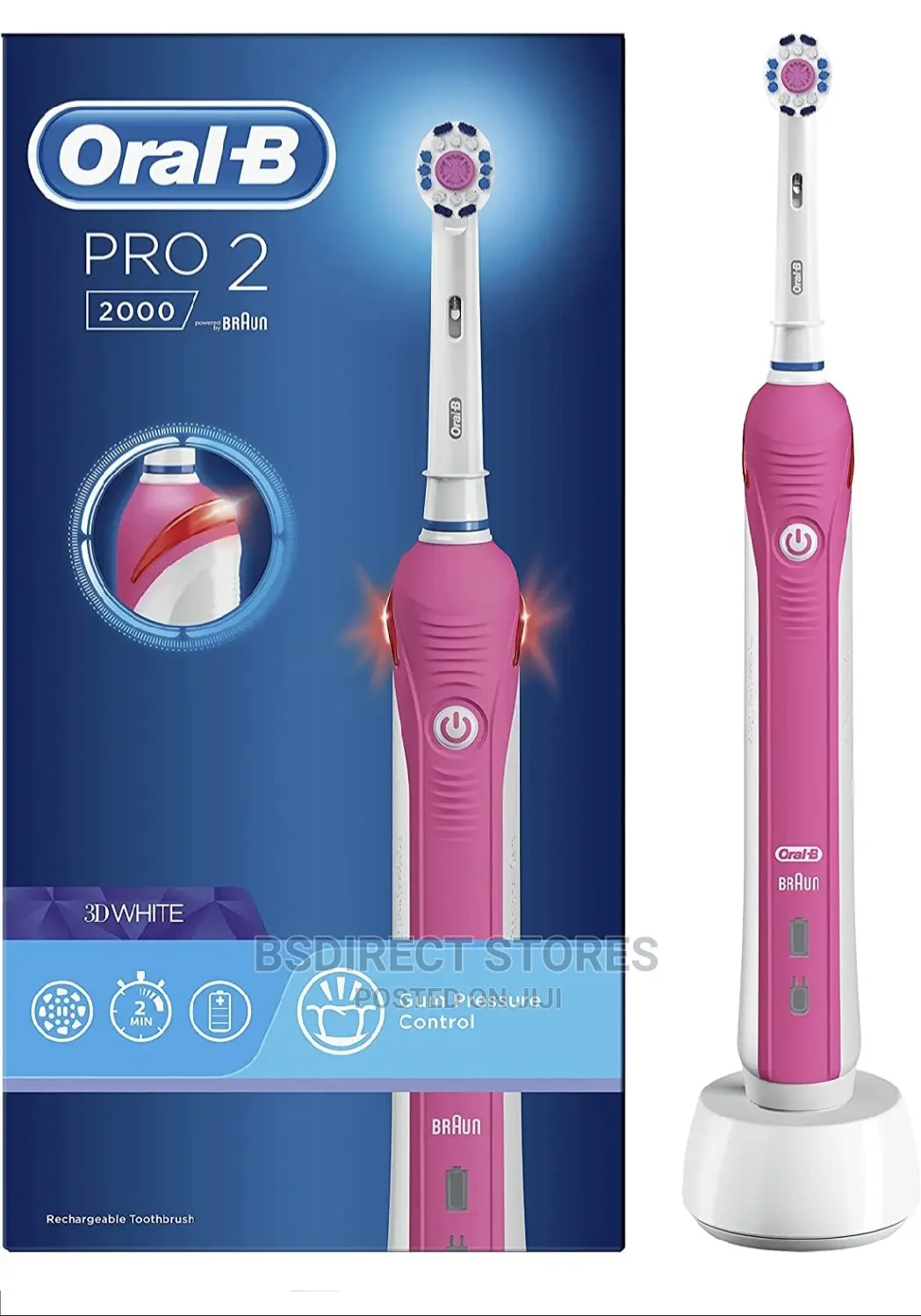Oral-b 2000W 3D White Electric Rechargeable Toothbrush, Pink