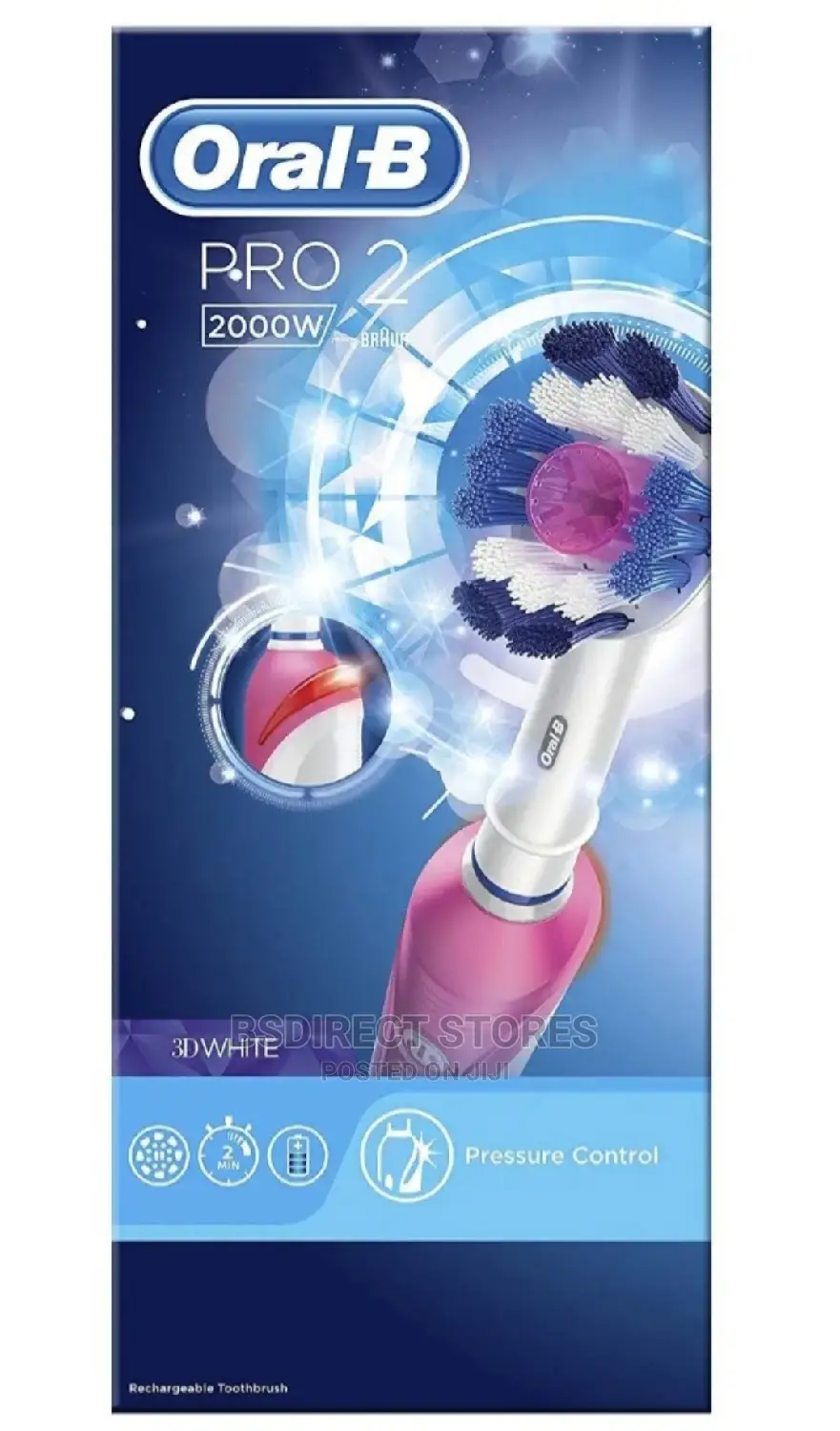 Oral-b 2000W 3D White Electric Rechargeable Toothbrush, Pink