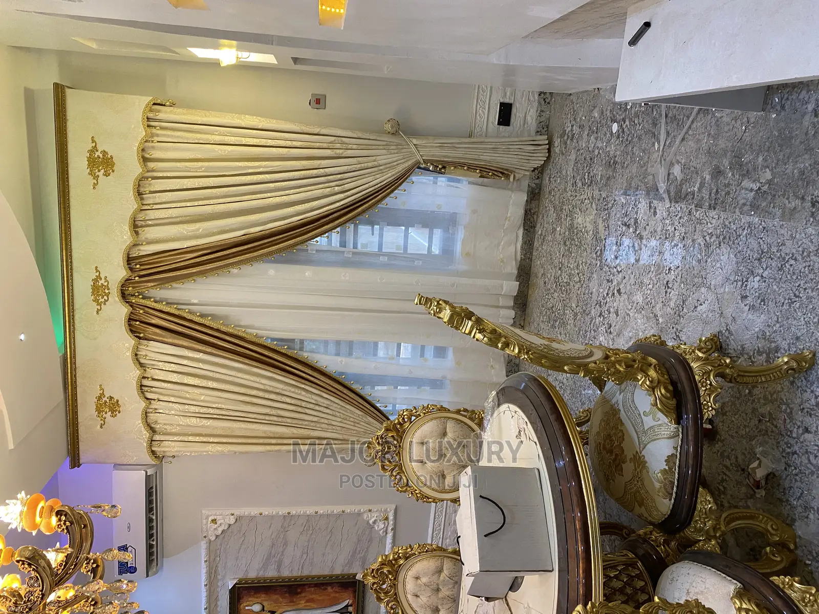 Top Turkish Curtain Design With Antic Gold Board
