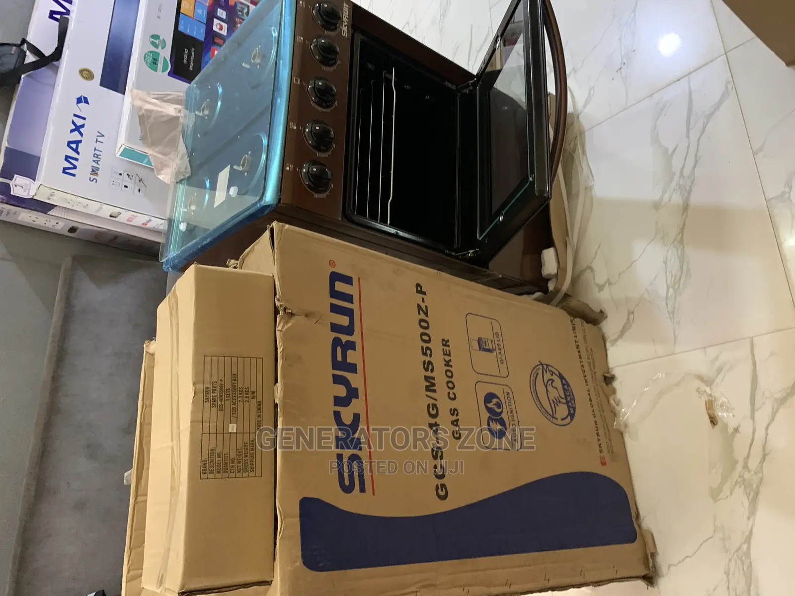 4 Burner-Skyrun Gas Cooker+Oven+Gril+Glass Lid|Gcs-4g/Ms500z