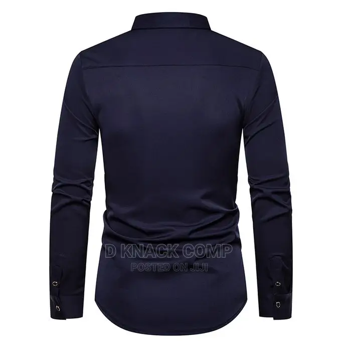 Embroidered Men's Slim Shirt- Navy Blue