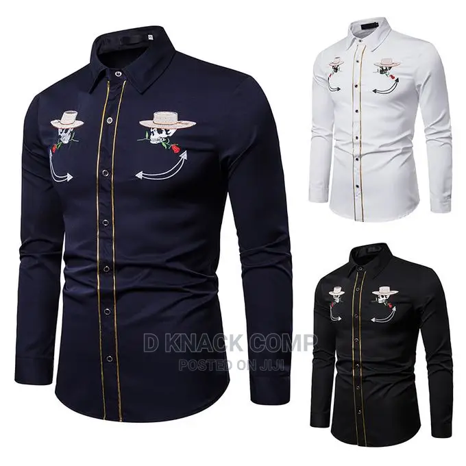 Embroidered Men's Slim Shirt- Navy Blue